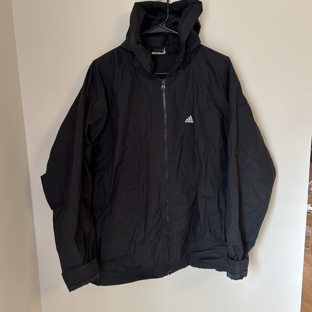 Adidas Black Full Zip Lightweight Insulated Hooded Windbreaker‎ Jacket Vintage